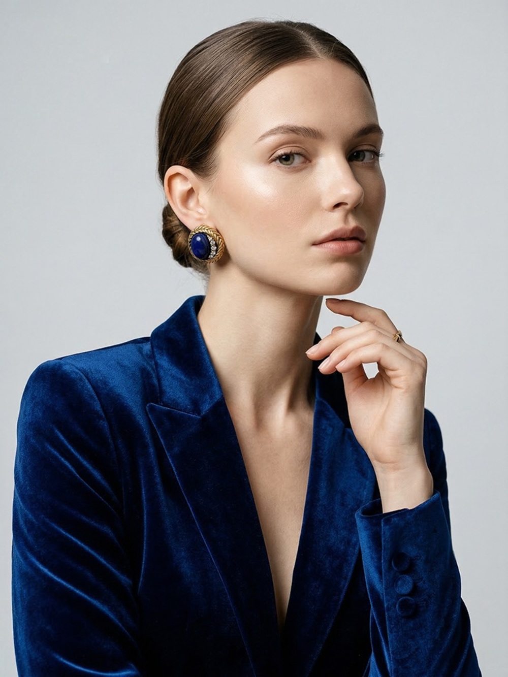 Gold and Blue Statement Clip Earrings - Elegant Women's Jewelry